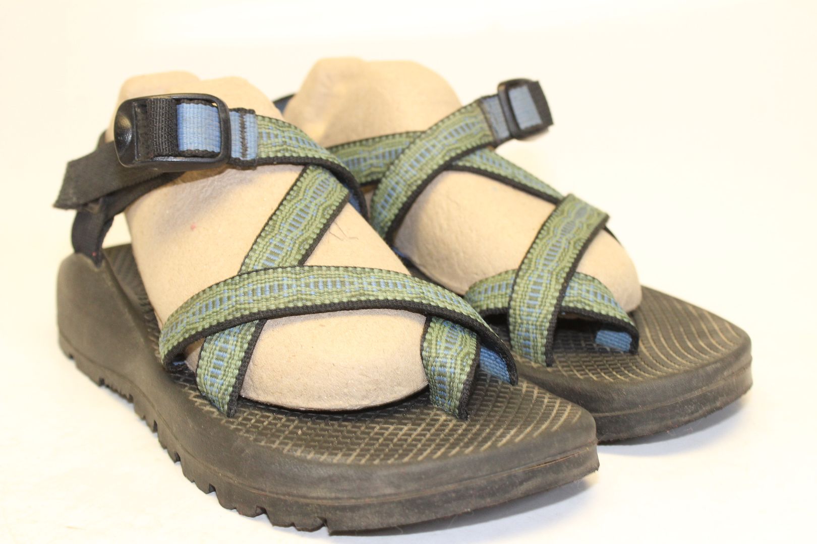 Chaco USA Made Womens 8 Green Blue Printed Canvas Hiking Sandals Shoes